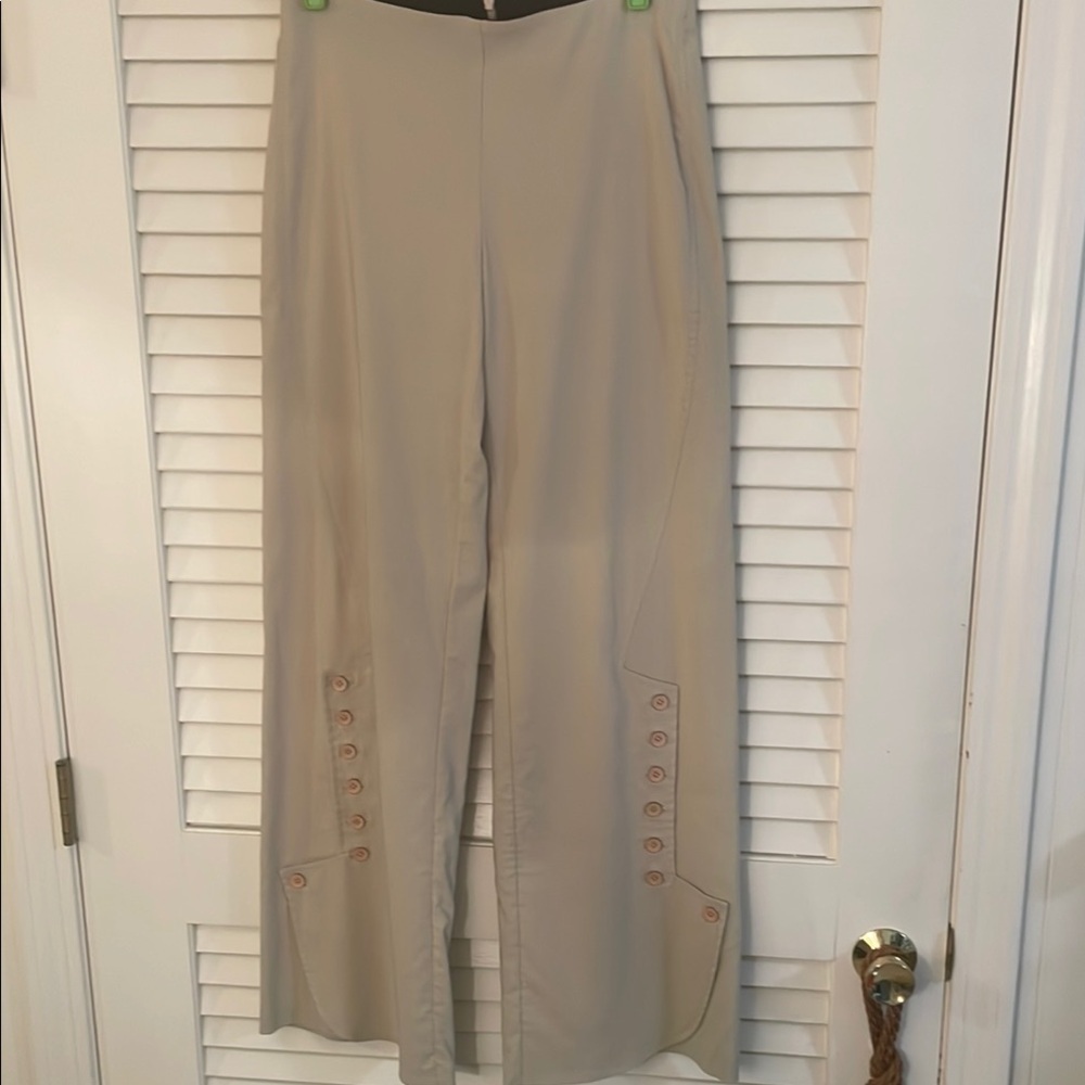Equestrian Brand Classic Detailed Button Leg Tan Wide Leg Nylon Like Fabric